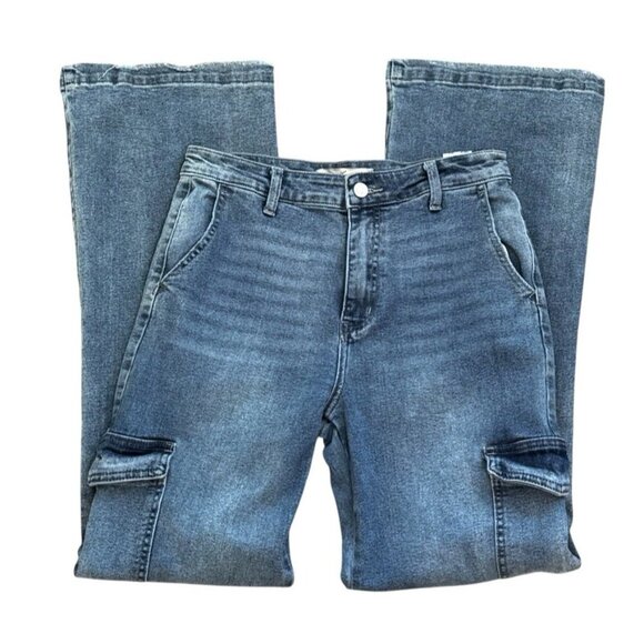 KanCan Women's 7/27 Bootcut Cargo Denim Jeans Blue Inseam 31.5" - Picture 3 of 15